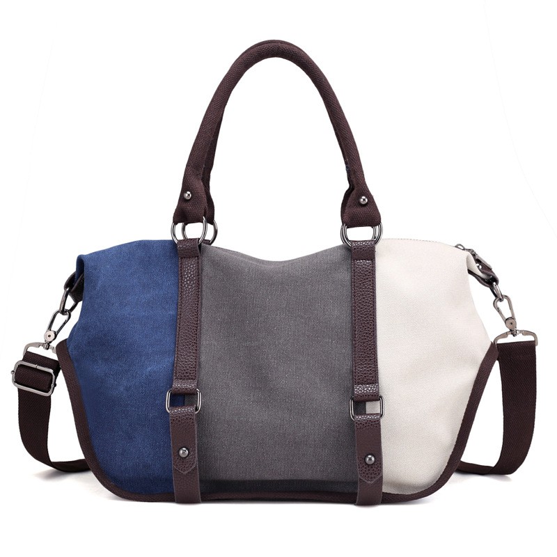 Stitching Hit Color Ladies Simple Big Bag 2019 New Canvas Female Bag Handbag Shoulder Bag Messenger Bag