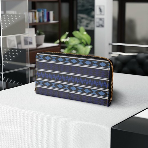 Zipper Wallet, Blue Geometric Aztec H-Style Purse