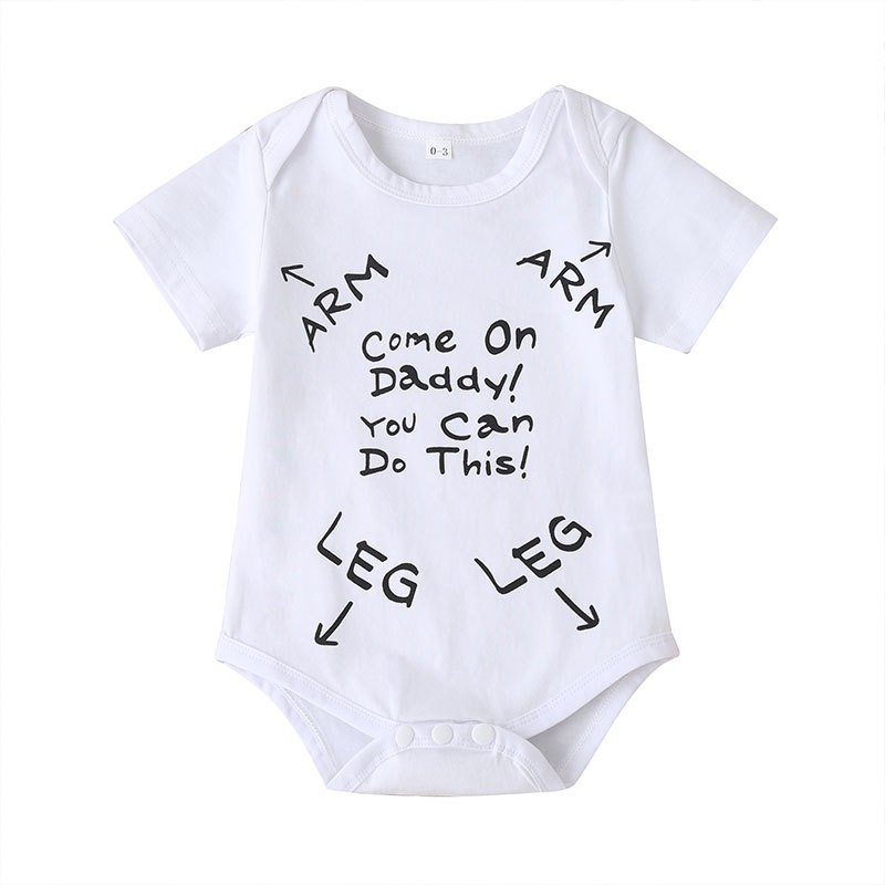 Baby Short-Sleeved Romper Casual European And American Fashion Newborn New One-Piece White 3 6M