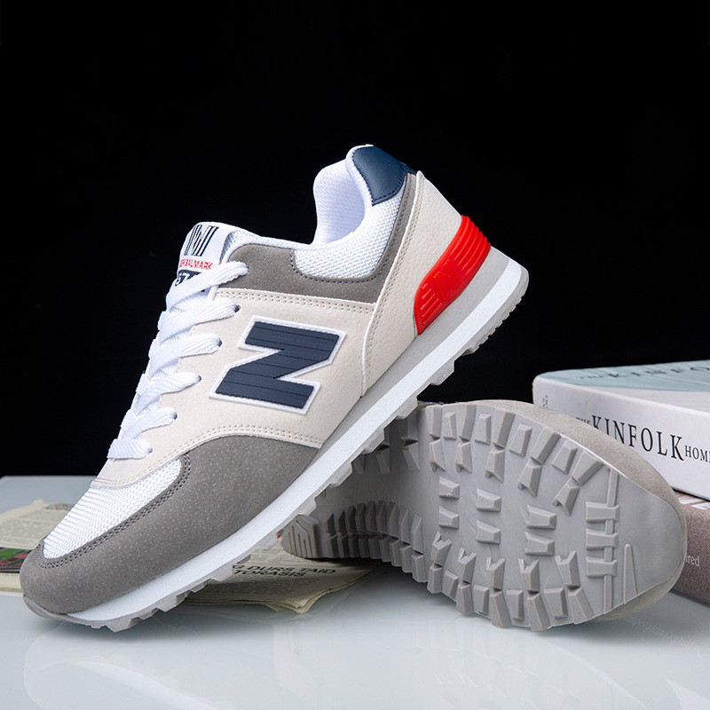Men's Shoes Spring 2021 New Casual Sports Shoes Front Lace-up Leather White Gray Red New Balance Stepping N Shoes