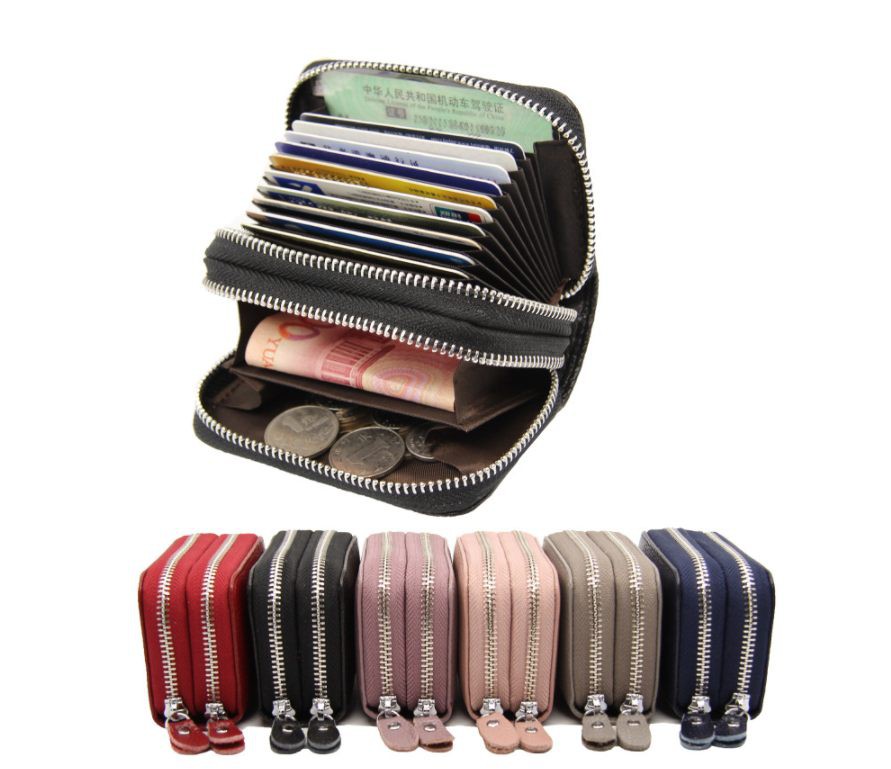 The First Layer Of Cowhide RFID Anti-scanning Leather Organ Card Case Foreign Trade Double Zipper Unisex Unisex Coin Purse