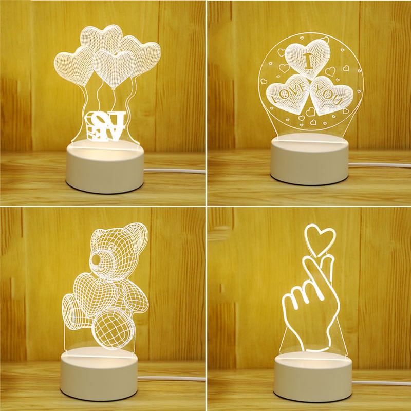 Creative 3D Night Light Christmas Gift Bedroom Bedside Table Lamp Three-color Plug-in Cartoon LED Night Light