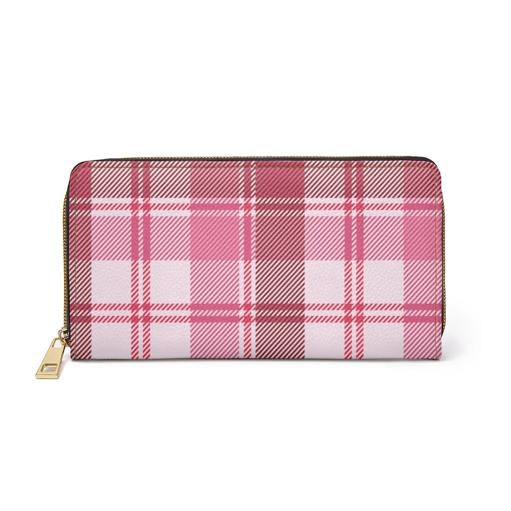 Zipper Wallet, Pink & White Plaid Style Purse