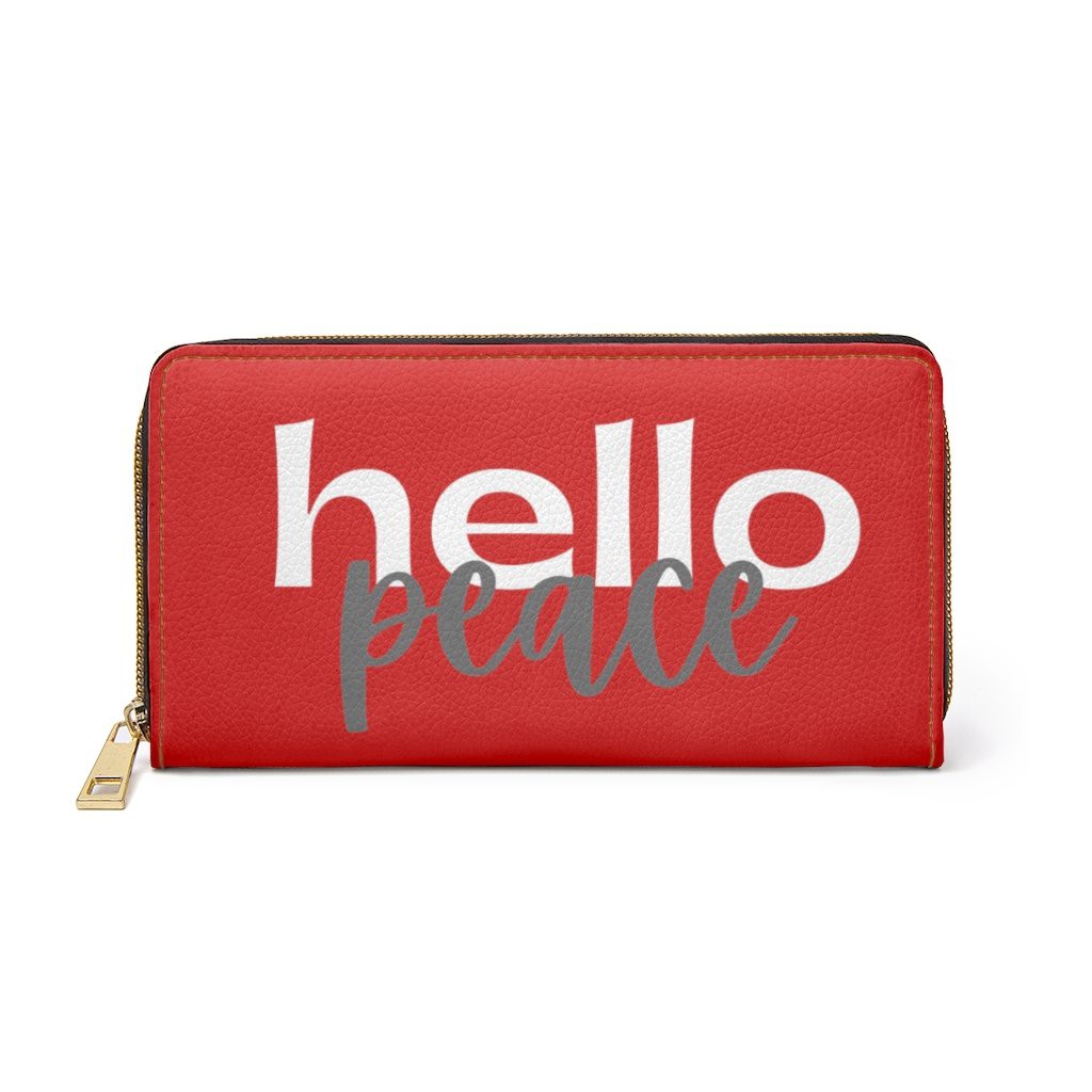 Zipper Wallet, Red & White Hello Peace Graphic Purse