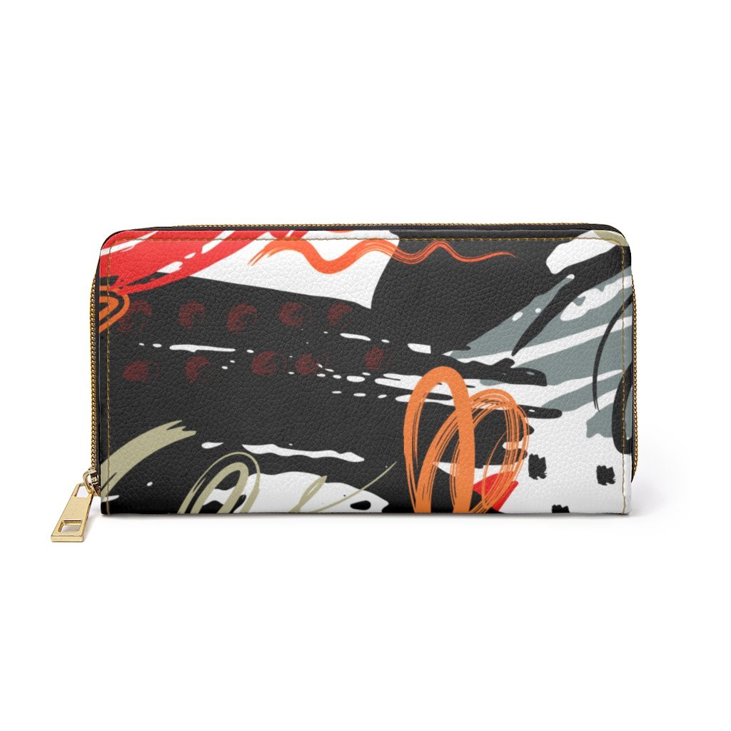 Zipper Wallet, Red & Black Multicolor Abstract Style Purse