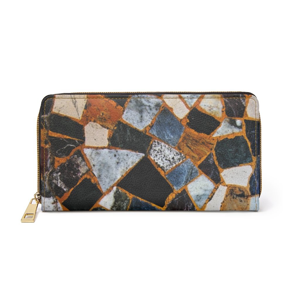 Zipper Wallet, Multicolor Geometric Stone Style Purse