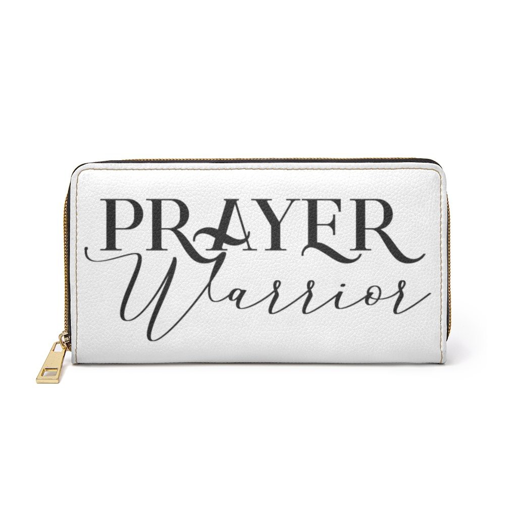 Zipper Wallet, White & Black Prayer Warrior Graphic Purse