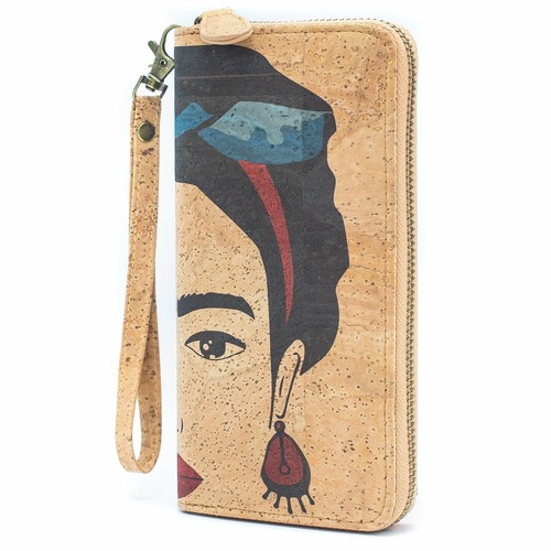 Floral Frida Art Cork Zipper Wallet- BAG-2076-B