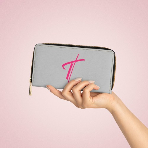 Zipper Wallet, Grey & Pink Cross Graphic Purse