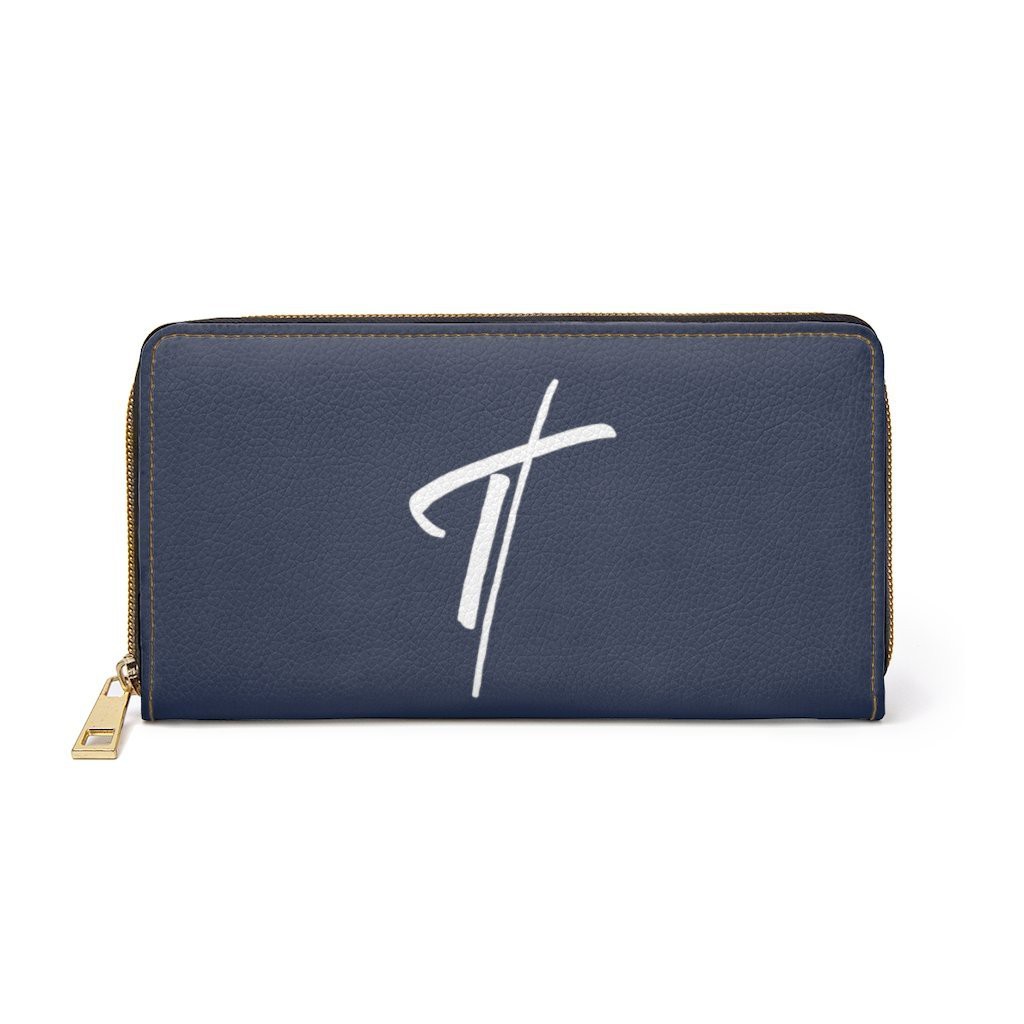 Zipper Wallet, Dark Blue & White Cross Graphic Purse