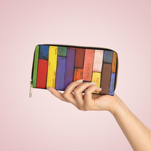 Zipper Wallet, Multicolor Colorblock Brick Style Purse