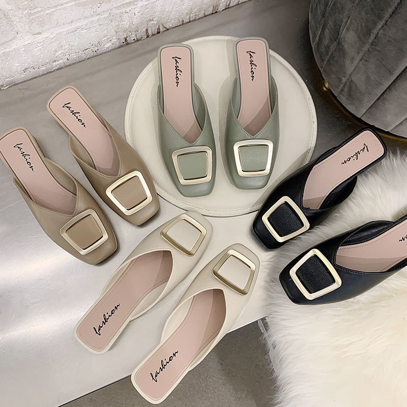 Square Buckle Slippers Women's Outer Wear 2022 New Fashion Casual Women's Shoes