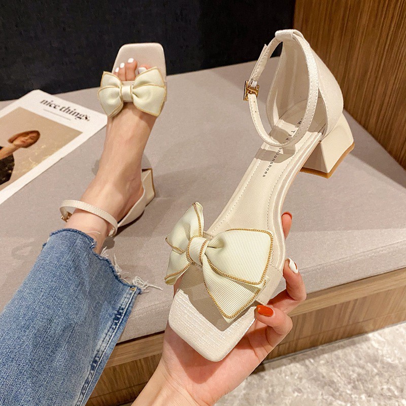 2022 New Style Female Summer Temperament Wind With Skirt Mid-heel Buckle Roman Shoes