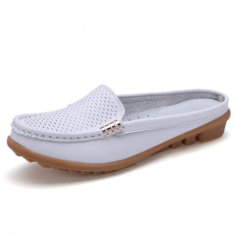 Summer Women's Sandals Hollow Soft Bottom Cowhide British New Flat Heel Baotou Sandals And Slippers Breathable Large Size Casual Women's Shoes
