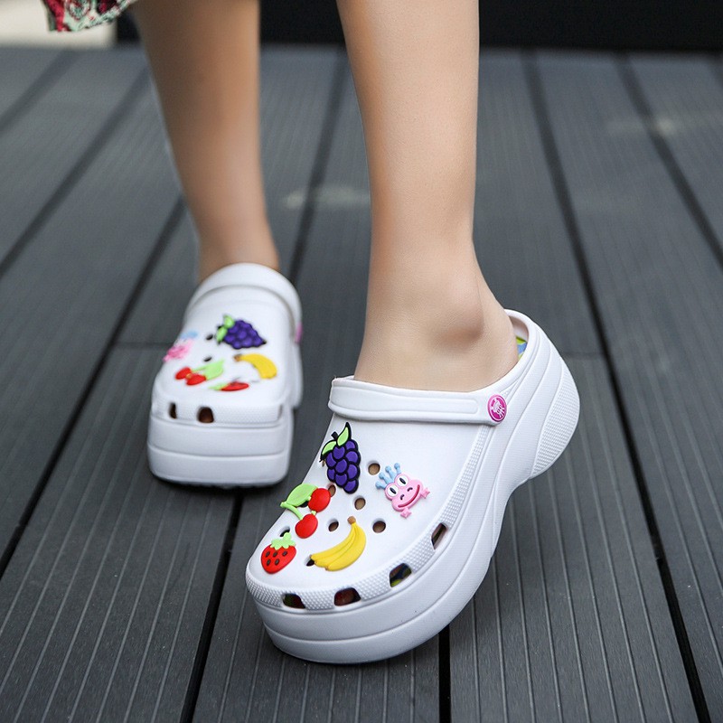 Long-term Stock Summer Soft Bottom Heightening Women's Shoes Thick Bottom Casual Hole Women's Sandals Korean Version Student Sandals Trendy Shoes