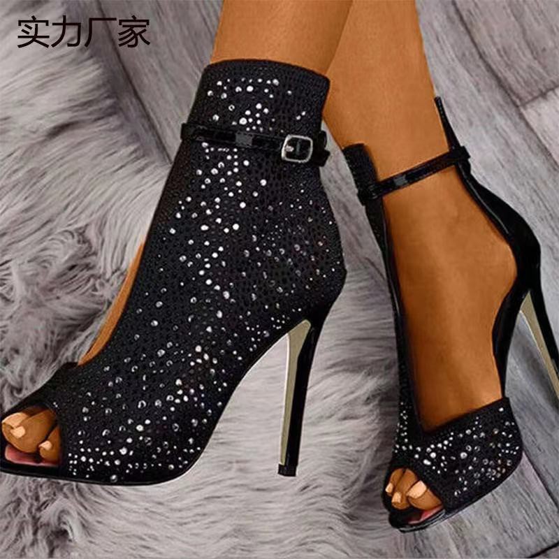 2021 Spring New Cross-border Women's Shoes European And American Style Rhinestone Fish Mouth Super High Heel Fashion Single Shoes Women's High Heels Stiletto