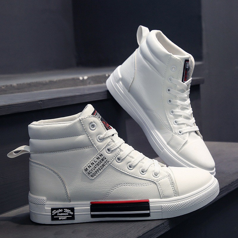 New Men's Mid-top Sneakers Hong Kong Style White Shoes Fashion Trend Casual Shoes Student Shoes