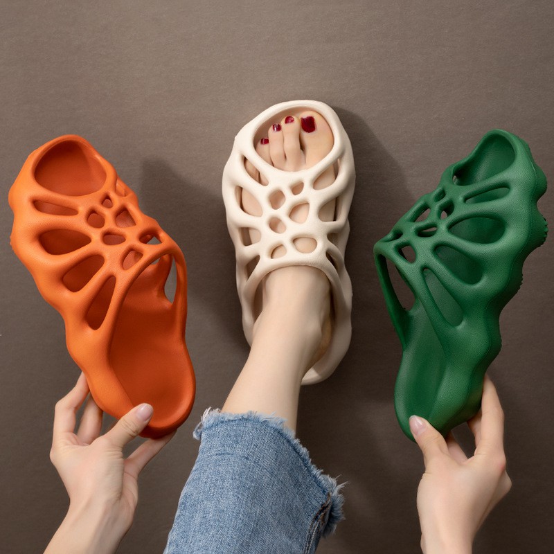 Outerwear Thick-soled Slippers Women Summer Fashion Seaside Beach Shoes Casual Spider Web Sandals One-piece Formed Sandals And Slippers Women