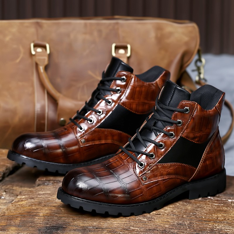 Xin'ao Shoes Boots 8807 Retro Imitation Crocodile Leather Men's Boots Leather Shoes Fashion Men's Mid-cut Boots Martin Boots