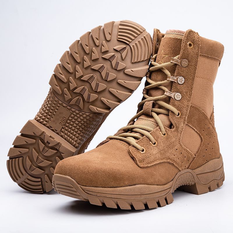 Men's Side Zipper Leather Sand Color Training Shoes Summer Outdoor Desert Boots Tactical Boots