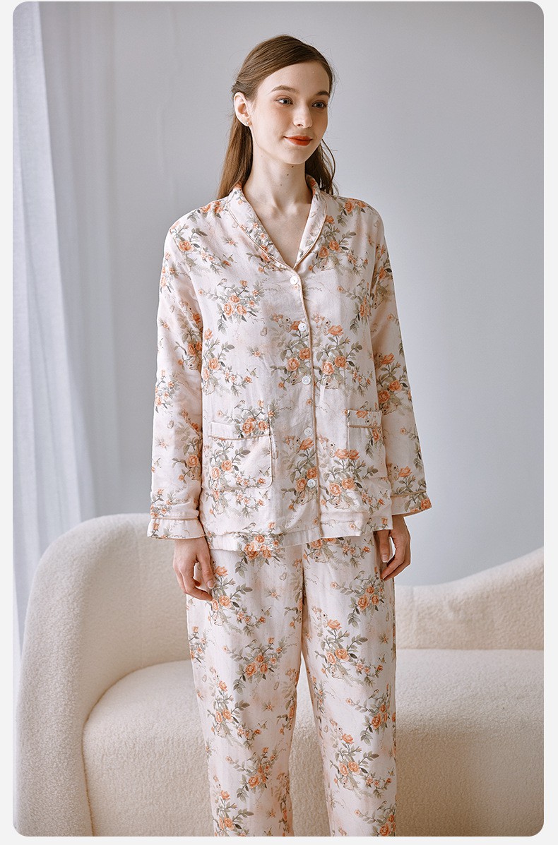 Moon Suit Spring And Summer 2024 New Postpartum Gauze Breastfeeding Home Suit Pregnant Women Spring And Autumn Pajamas